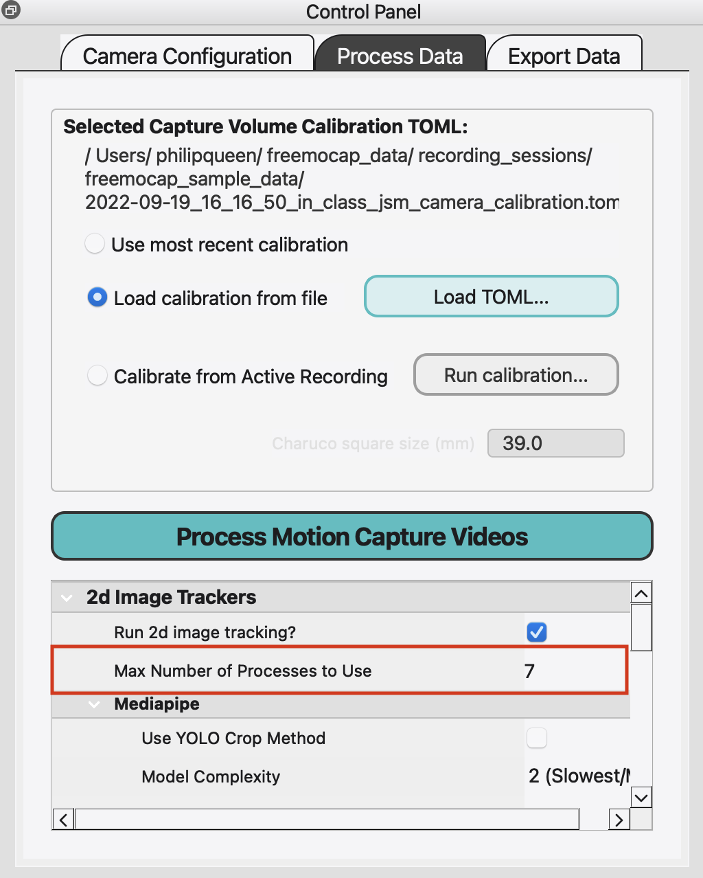 MultiProcessing Parameter Screenshot